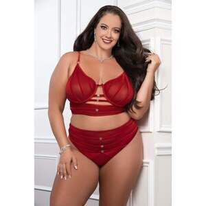 G-World - Cinnamon Red 2pc Satin Bra and High Waist Panty